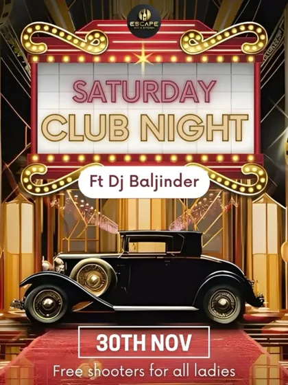 A retro-themed poster for a Saturday Club Night at Escape Bar, showing my adaptability to different party themes and concepts.