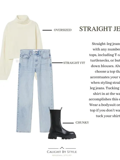 Straight-leg jeans are incredibly versatile. I advise my clients to pair them with a top that accentuates the waist, like a tucked-in turtleneck or a cropped sweater, and chunky boots to balance the silhouette.