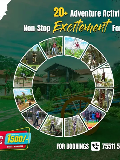 Our resorts offer over 20 adventure activities, with a huge focus on rope courses. This graphic showcases the variety of challenges you can take on, all included in your package.