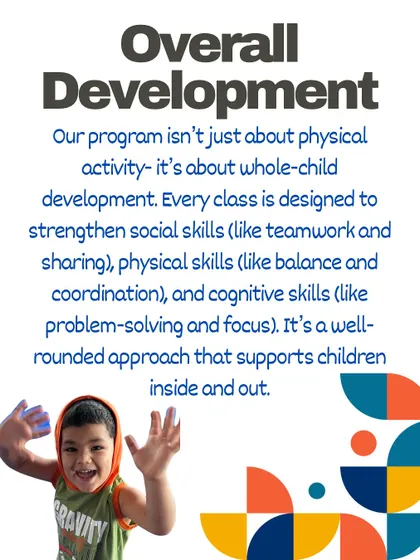 This series of graphics explains that we are "More Than Just Movement." We focus on whole-child development, integrating math and language concepts, building self-esteem, and encouraging exploration.