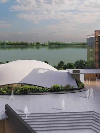 A rendering of the campus for a leading EV car brand, featuring an underground car drop-off to minimize air pollution. This project represents our commitment to eco-conscious architecture and the future of sustainable mobility.