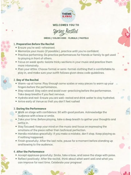 More tips for our students on how to prepare for a recital. We cover everything from warming up at home to handling mistakes gracefully during a performance.