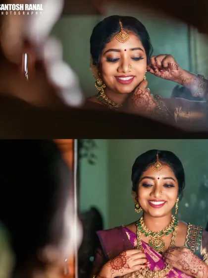 This collage captures the "getting ready" moments before the baby shower ceremony. We document these behind-the-scenes details, like putting on jewelry, which are an important part of the day.