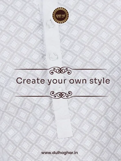 Create your own style. A close-up of a white patterned kurta, focusing on the button placket and fabric texture.