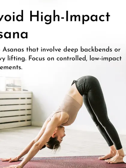 With back pain, it's best to avoid high-impact asanas. Skip deep backbends or heavy lifting, and instead focus on controlled, low-impact movements like the Downward-Facing Dog shown here.