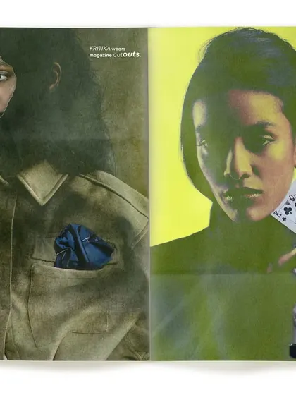 A diptych layout, presenting two different conceptual portraits side by side as if on a magazine page. This format reinforces the theme of media consumption and its influence on personal style.