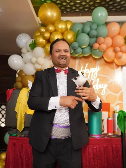 A magician performing a classic dove trick for an amazed audience. A magic show is a fantastic entertainment choice that delights both children and adults.