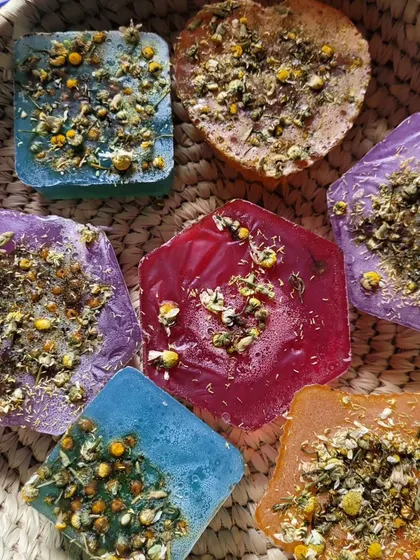 I love how the natural herbs look suspended in my soaps. It's a reminder that you are using something pure and straight from nature.