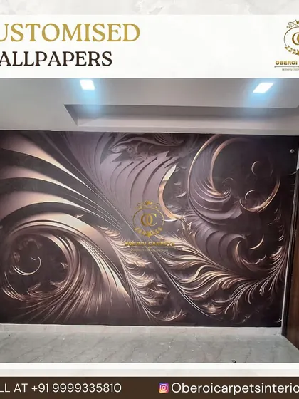 A repeat of the dramatic swirling 3D abstract wallpaper, showcasing its powerful visual impact in an empty room.