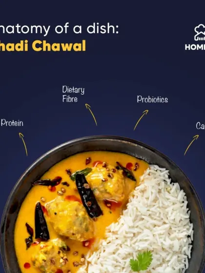 Anatomy of a dish: Khadi Chawal. This comforting dish is a great source of protein and calcium. The fermented yogurt base also provides beneficial probiotics for a healthy gut.