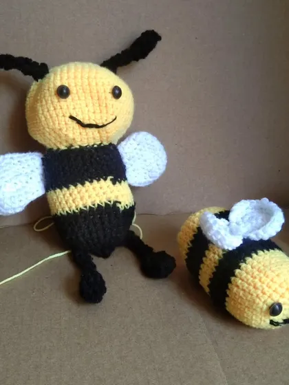 My mommy and baby bee amigurumi set. They make a cute pair for a nursery or as a gift for a mother-to-be.