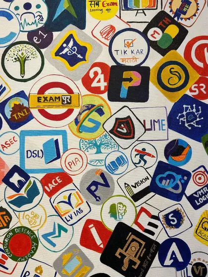 A close-up of the hand-painted logos on the AppX canvas. Getting the typography, colors, and shapes right for each one was a journey of precision and creativity.