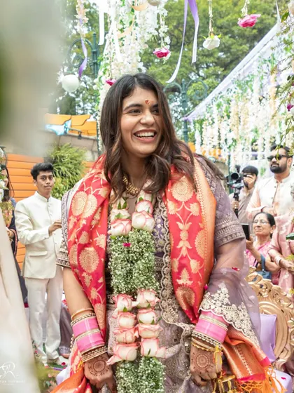 The pure joy on the bride's face during her intimate outdoor wedding in Delhi. Her happiness is absolutely contagious.