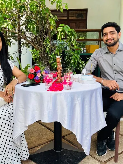 A happy couple enjoying their private, candlelit lunch. We can arrange these intimate dining experiences at beautiful, quiet locations.