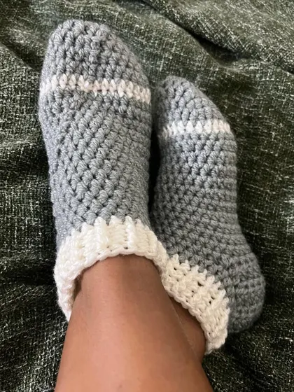 My cozy grey and white socks are perfect for a lazy day at home.
