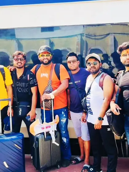 The Saaz-e-Mehfil band ready to depart for a show in Delhi. We are a professional team that travels together for gigs.
