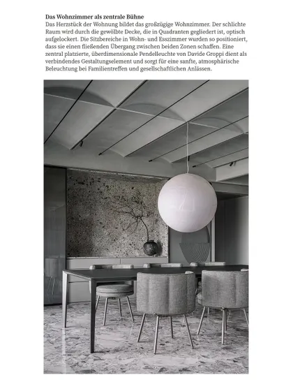 A screenshot from the Baunetz ID feature, describing the living room of the Vaulted Haus as a central stage.