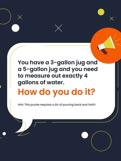 You have a 3-gallon jug and a 5-gallon jug. How do you measure out exactly 4 gallons of water? This puzzle requires a bit of pouring back and forth.