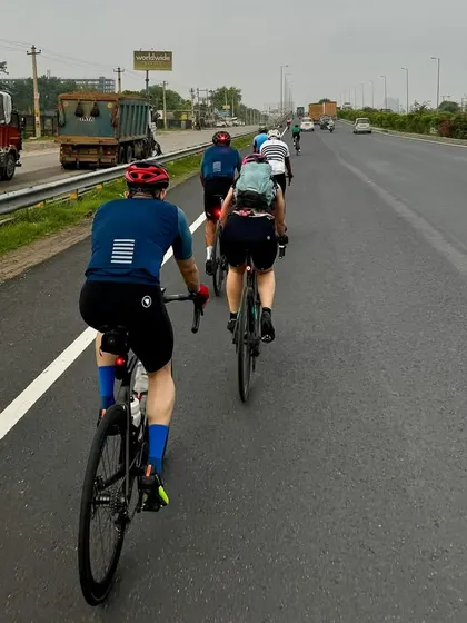 On the highway during our July Gran Fondo, where the open road lets us really test our speed.
