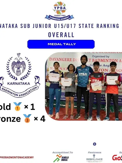 The overall medal tally from the Karnataka Sub Junior State Ranking in Davangere, with 1 Gold and 4 Bronze medals.