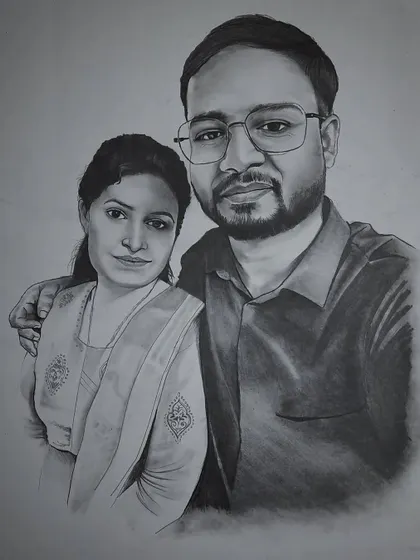 An 11-hour commission work of a couple on A3 paper. I used a combination of graphite and charcoal to achieve the soft background and sharp details in the portrait.
