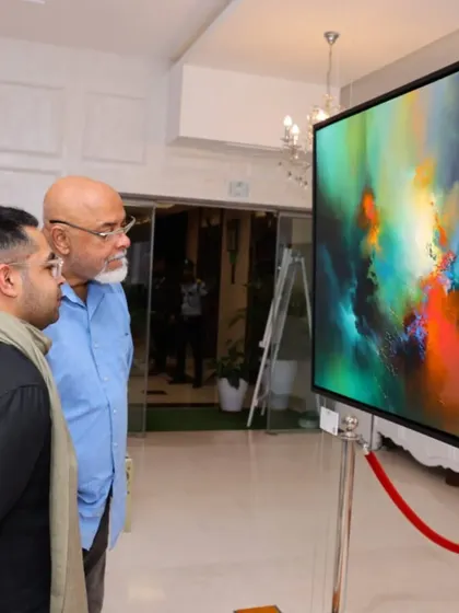 The great-great-grandson of legendary artist Raja Ravi Varma visiting the 'Mystic Mirage' exhibition, a true honor for us.