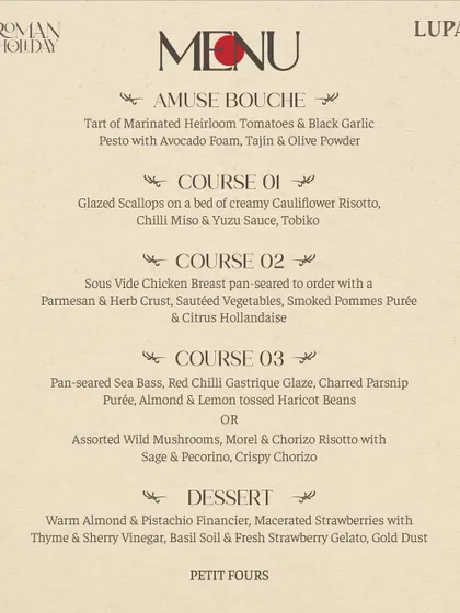 The non-vegetarian menu for our rescheduled Valentine's lunch, ensuring our guests didn't miss out on the special celebration.