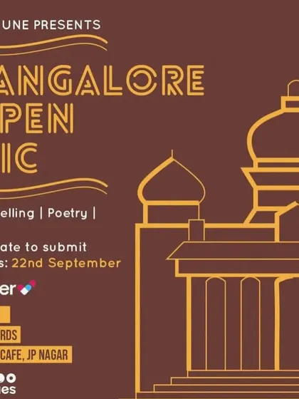 A poster for a Kommune open mic event at our cafe, a platform for storytelling, poetry, and music.