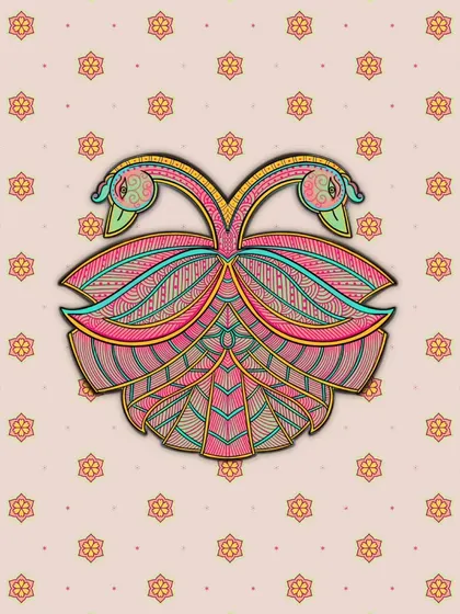 The same peacock design against a simple, floral patterned background, showing its versatility.