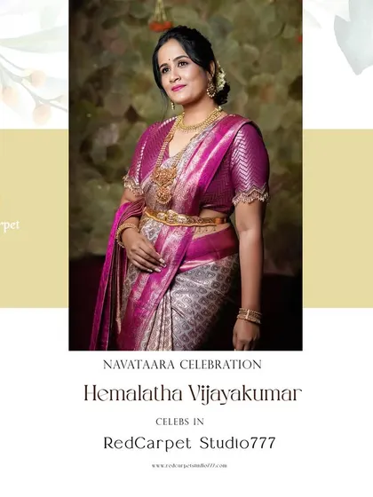 The graceful Hemalatha Vijayakumar as part of my 'Navataara' celebration, dressed in a beautiful pink and silver silk saree with a matching embroidered blouse.