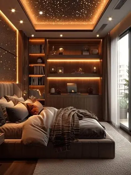 Another look at the bedroom with the star ceiling. This feature adds a unique and captivating element to the room's design.