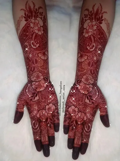 This is the beautiful, deep red stain you can achieve with my organic henna. This is the goal for every client.