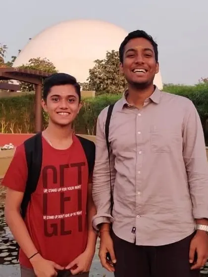 Posing with a fellow musician at the Naada Bindu festival in Pune.