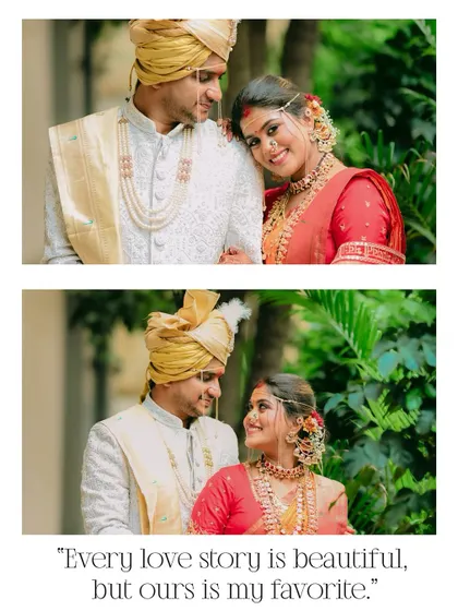 Two romantic portraits of the couple, perfectly captioned to express the beauty of their unique love story.
