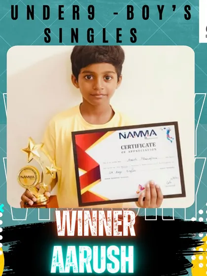 Another win for Aarush in the Under 9 Boys Singles at the Namma Junior Badminton Tournament. His consistency is a result of mastering the basics.