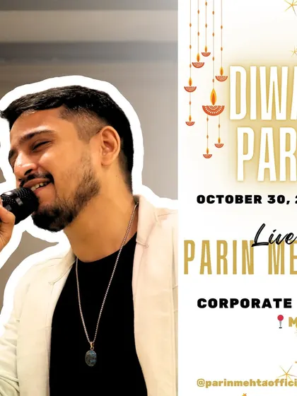 The event poster for a corporate Diwali show in Marol. I am frequently booked for corporate festive celebrations, providing live entertainment that enhances the party spirit.