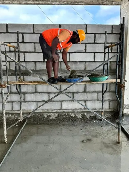 An identical shot of the masonry work. Adherence to safety protocols, like wearing proper gear, is non-negotiable on all my project sites.