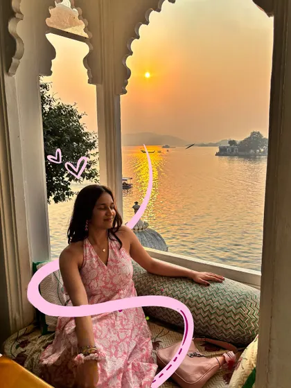A gorgeous sunset view, with a simple pink doodle to frame the moment.