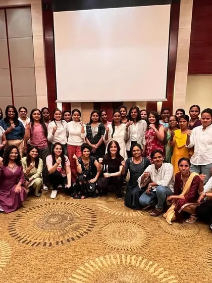 A group photo after our women's self-defense workshop in Pune for one of the largest chemical organizations in the world. We are dedicated to empowering women in every professional field.