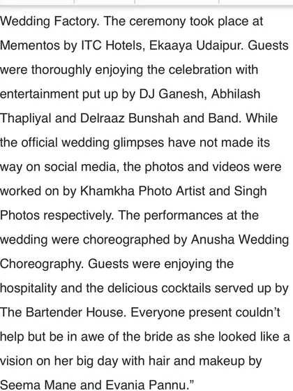 It was an honor to be mentioned alongside so many talented vendors who came together for this beautiful wedding.