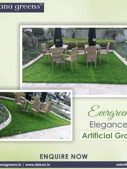 My artificial grass provides an elegant and practical solution for hospitality spaces like cafes and restaurants. This outdoor seating area is always green and inviting for customers, without the mess of mud or the need for constant gardening.