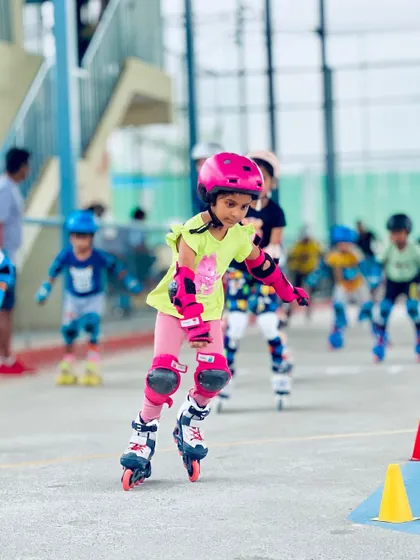 This young skater shows great concentration as she practices her strides. Every class is an opportunity to improve, and we celebrate the effort and progress of each child.