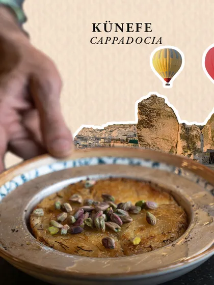 A taste of Cappadocia. Our Kunefe is a sweet, cheesy pastry soaked in syrup, offering a perfect end to a Turkish feast.