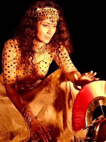 A powerful stage photo from "No Strings Attached." The lighting and my costume create a dramatic moment, even within a show that is predominantly comedic.