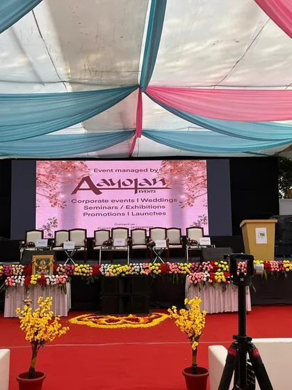 I handle prestigious institutional events with the professionalism they require. This is the stage setup for the IIT Bombay Convocation, featuring three 10x10 LED screens, formal seating for dignitaries, and elegant draping, all managed by my team for seven days.