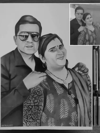 A classic portrait of a couple, drawn with graphite on A3 paper. I focused on creating a realistic likeness and capturing the calm, composed nature of their pose.