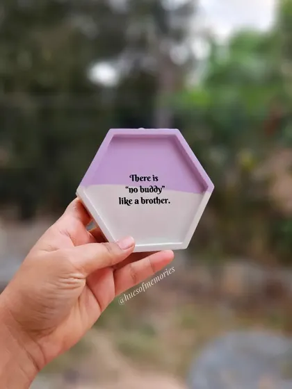 'There is no buddy like a brother.' This custom coaster in lavender and white is a perfect example of the personalized messages you can add to your bulk orders.