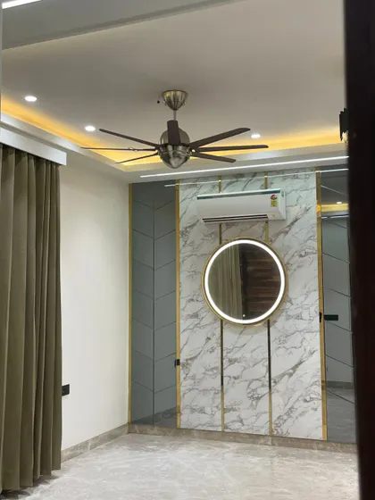 A view from the doorway, showing how this statement wall immediately grabs your attention when you enter the room.