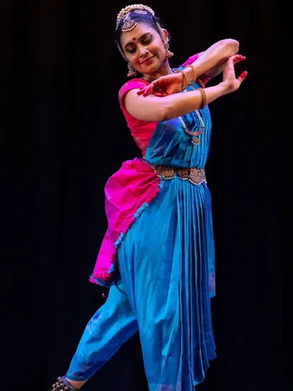 A graceful and fluid pose from my performance at The Bhavan, London.