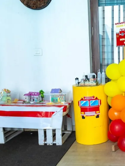 The activity station for the 'houses on fire' game.